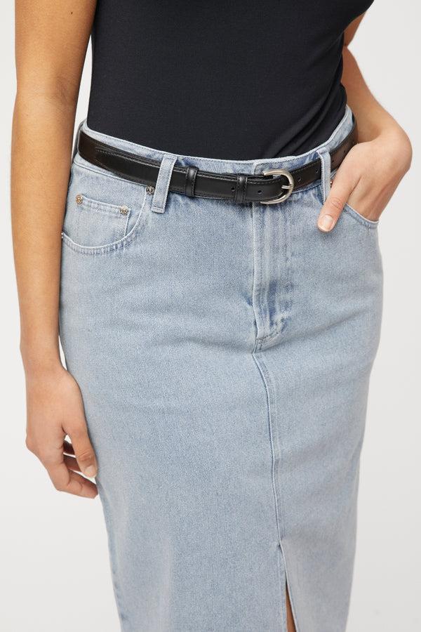 Fall Winter Spring Summer Denim Midi Skirt Ecru