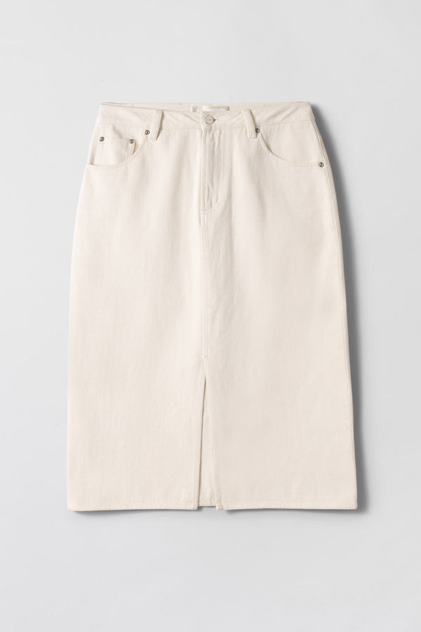 fall winter spring summer Denim Midi Skirt Ecru