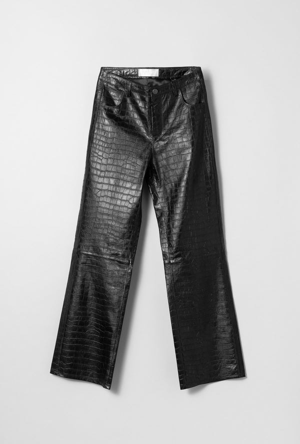 fall winter spring summer Kansu Croco-Effect Leather Pants Anthracite Black