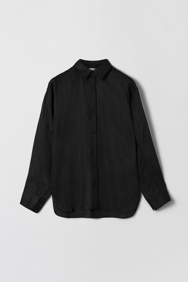 Fall Winter Spring Summer Linen Coastal Shirt Jet Black