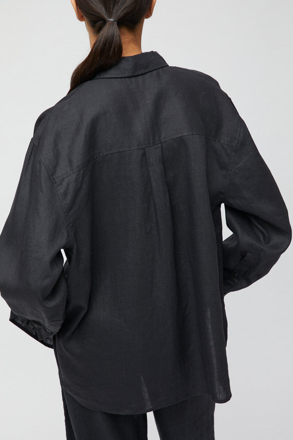 Fall Winter Spring Summer Linen Coastal Shirt Jet Black