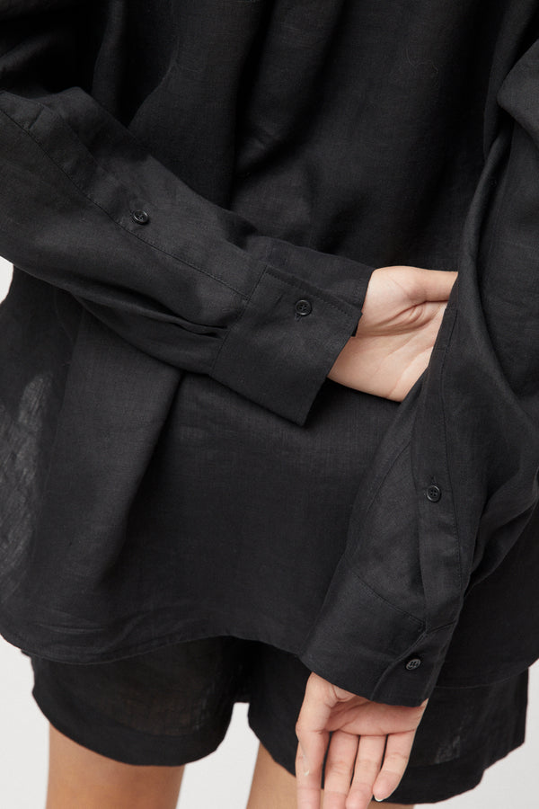 Fall Winter Spring Summer Linen Coastal Shirt Jet Black