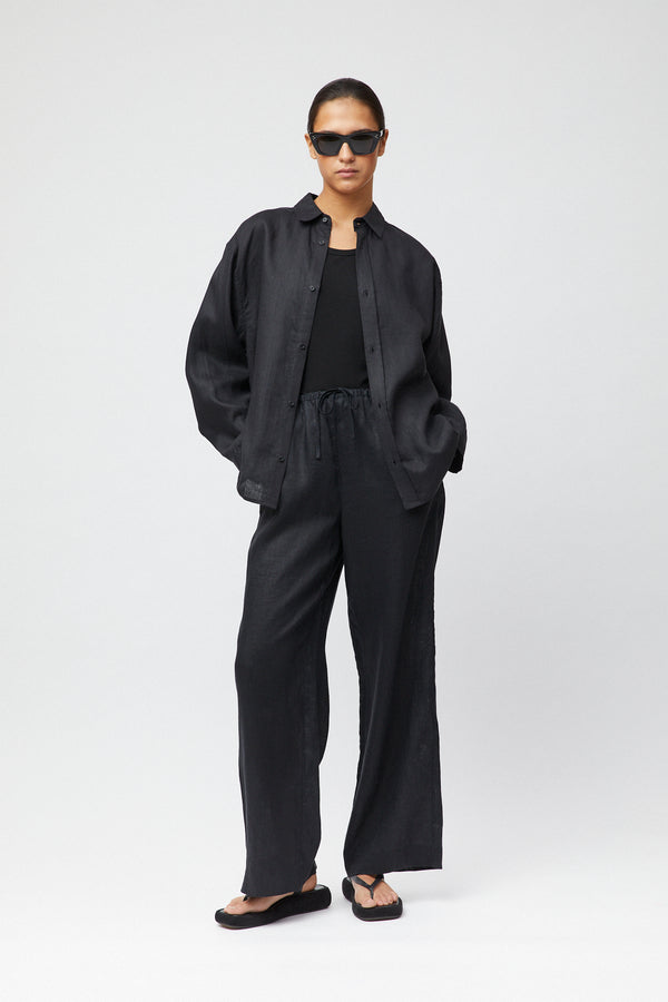 fall winter spring summer Linen Coastal Shirt Jet Black