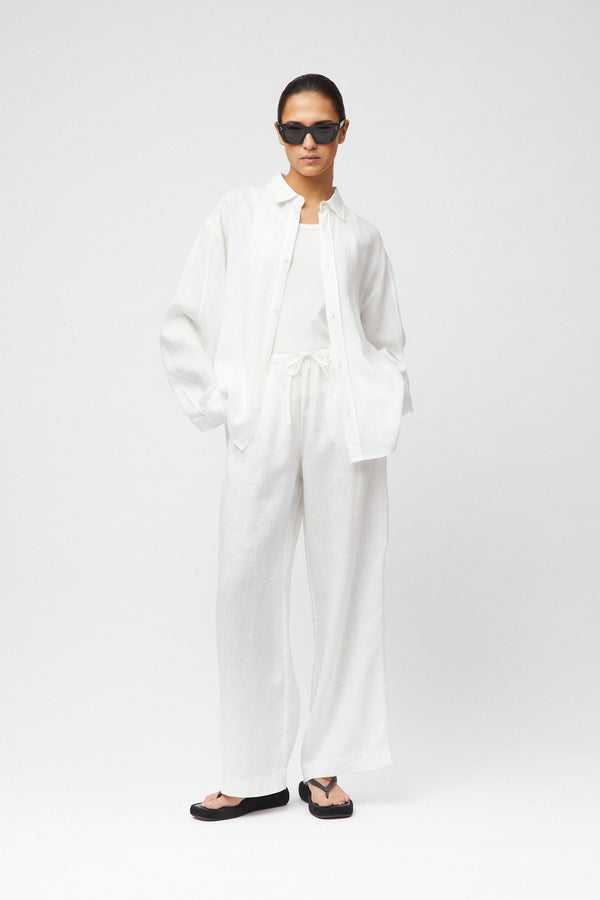 fall winter spring summer Linen Coastal Shirt Jet Stream White