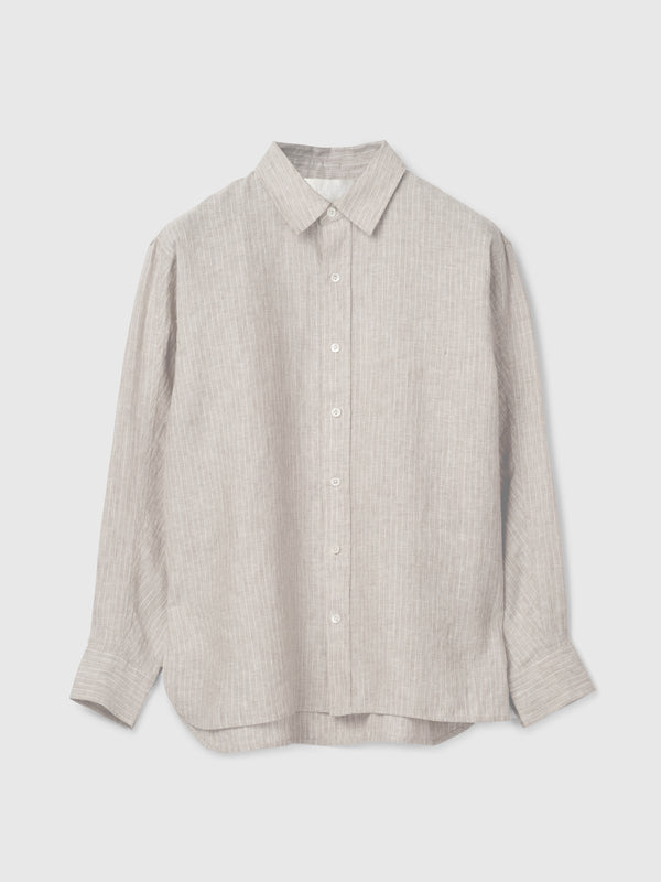 Fall Winter Spring Summer Linen Coastal Shirt Natural Cream Stripe