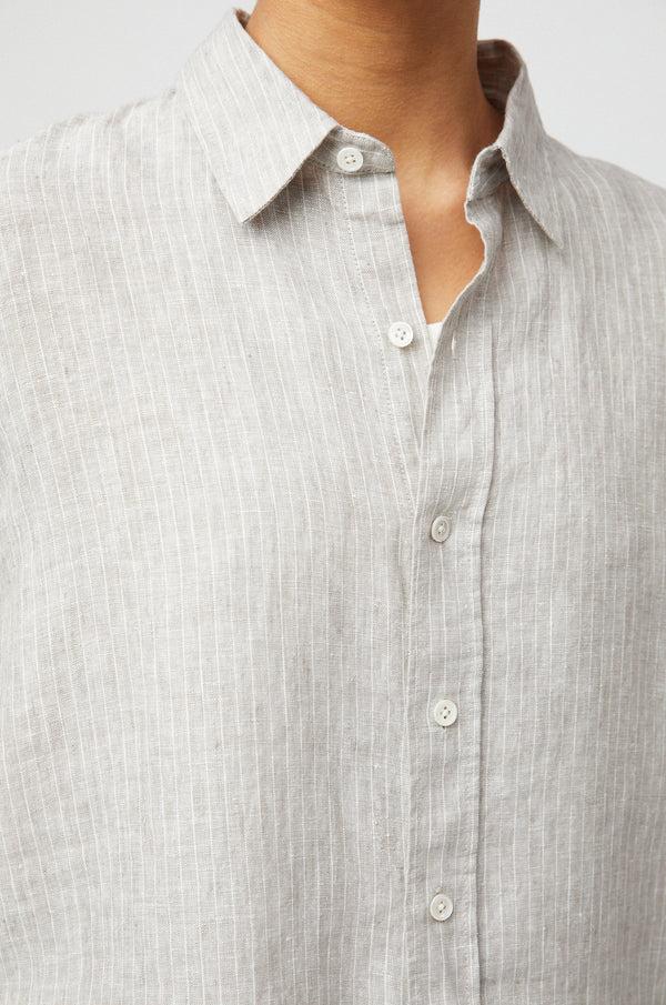 Fall Winter Spring Summer Linen Coastal Shirt Natural Cream Stripe