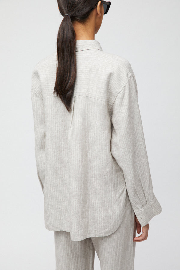 Fall Winter Spring Summer Linen Coastal Shirt Natural Cream Stripe