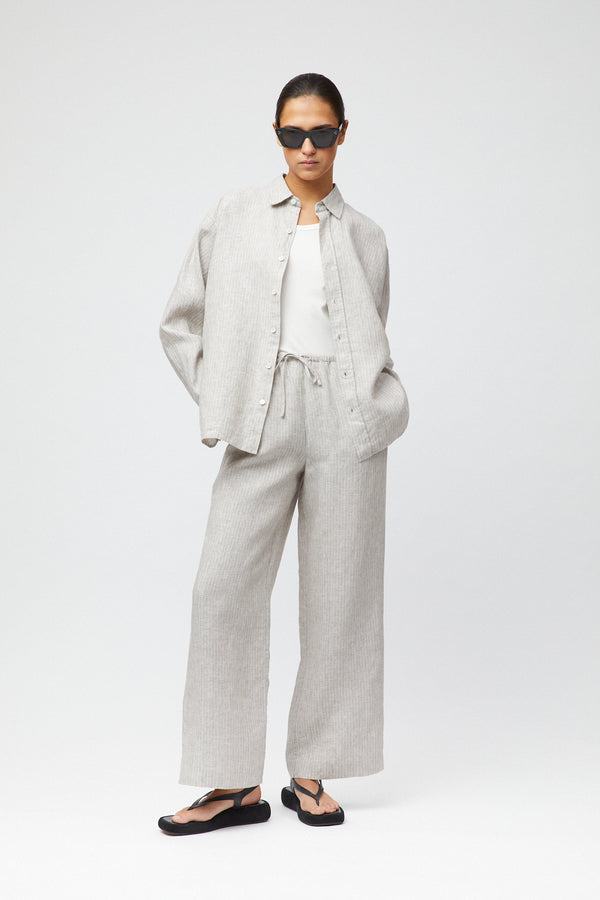 fall winter spring summer Linen Coastal Shirt Natural Cream Stripe