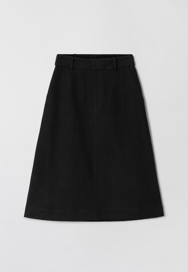 fall winter spring summer Linen Côte d'Azur Skirt Jet Black
