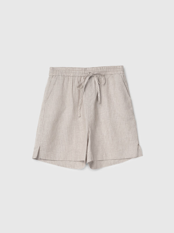 Fall Winter Spring Summer Linen Fisherman Shorts Natural Cream Stripe