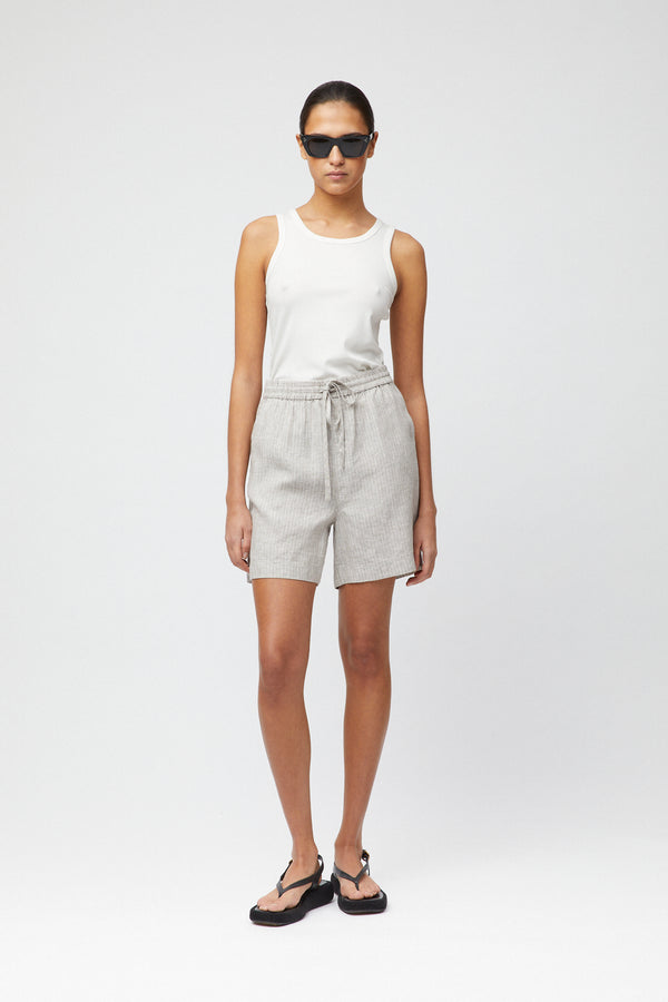 fall winter spring summer Linen Fisherman Shorts Natural Cream Stripe