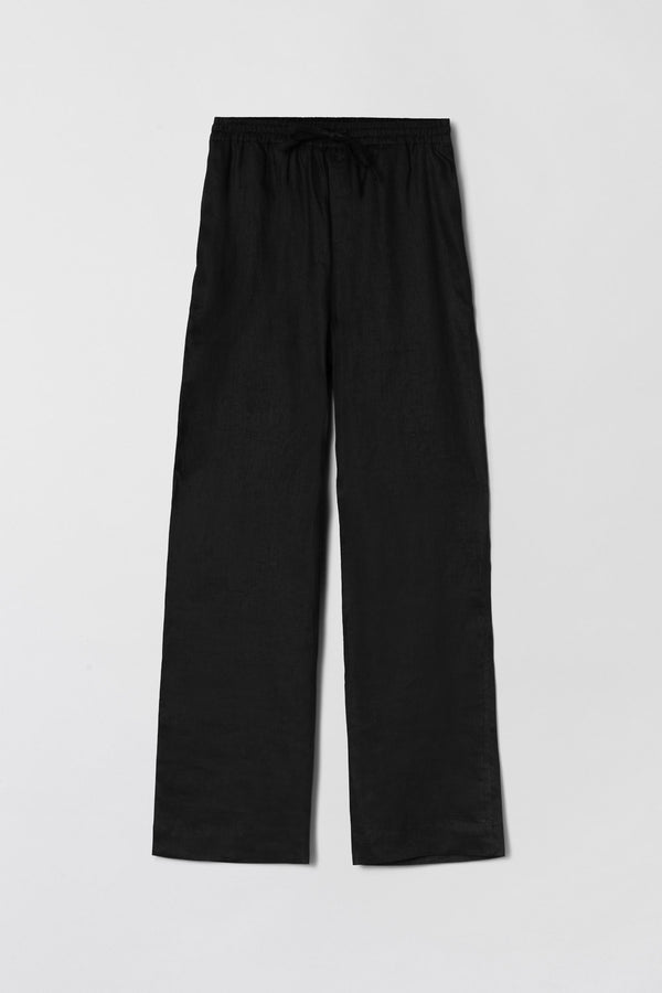 fall winter spring summer Linen Fisherman Trousers Jet Black
