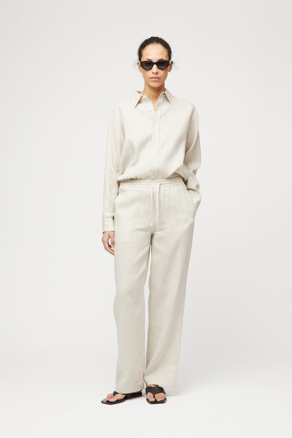 Fall Winter Spring Summer Linen Fisherman Trousers Jet Stream White