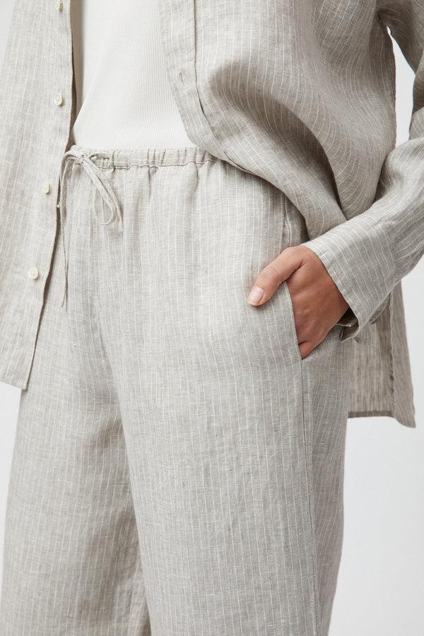 Fall Winter Spring Summer Linen Siena Trousers Natural Cream Stripe