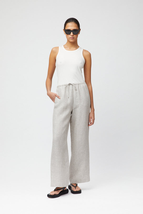 fall winter spring summer Linen Siena Trousers Natural Cream Stripe