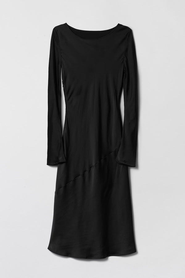 Fall Winter Spring Summer Longsleeve Bias Cut Slip Dress Jet Black