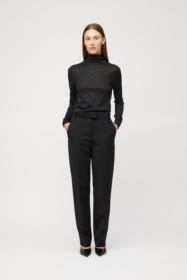 Fall Winter Spring Summer Metallic Wool Turtleneck Long Sleeve Jet Black
