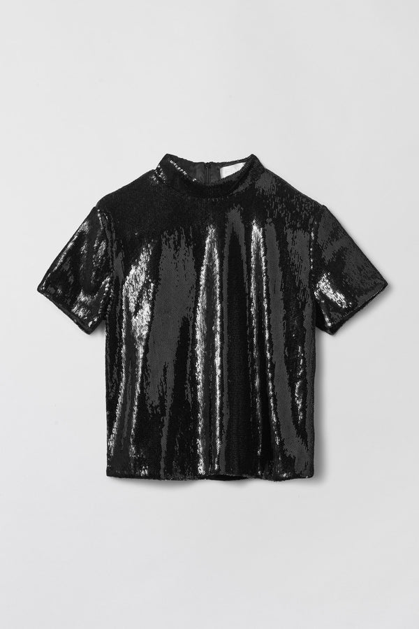 fall winter spring summer Mineral Sequin Top Jet Black