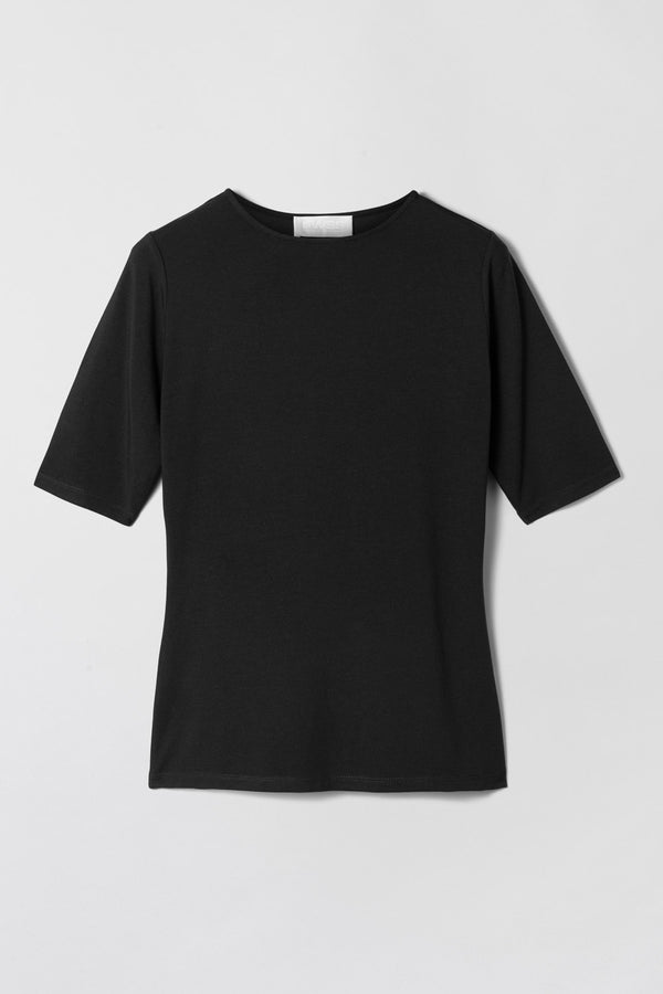 Fall Winter Spring Summer Modal Midi Sleeve Tee Jet Black