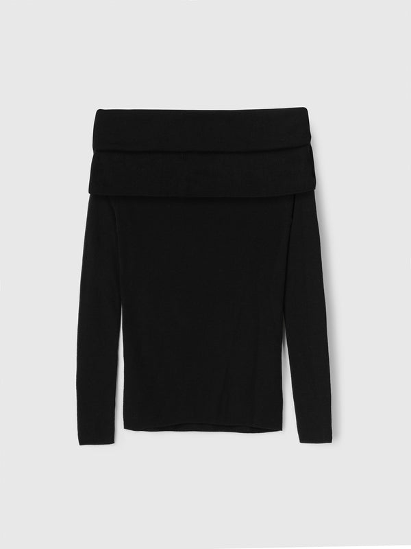 Fall Winter Spring Summer Off Shoulder Knit Top Jet Black