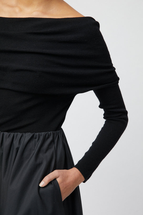 Fall Winter Spring Summer Off Shoulder Knit Top Jet Black