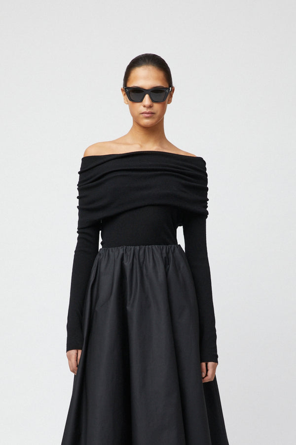 fall winter spring summer Off Shoulder Knit Top Jet Black