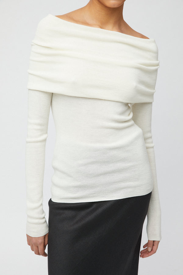 Fall Winter Spring Summer Off Shoulder Knit Top Macadamia