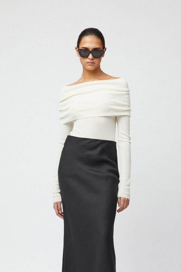 fall winter spring summer Off Shoulder Knit Top Macadamia