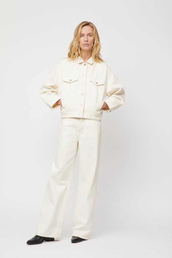 Fall Winter Spring Summer Oversized Denim Jacket Ecru