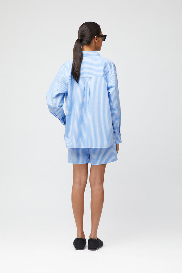 Fall Winter Spring Summer Poplin Fisherman Shorts Blue White Double Pinstripe