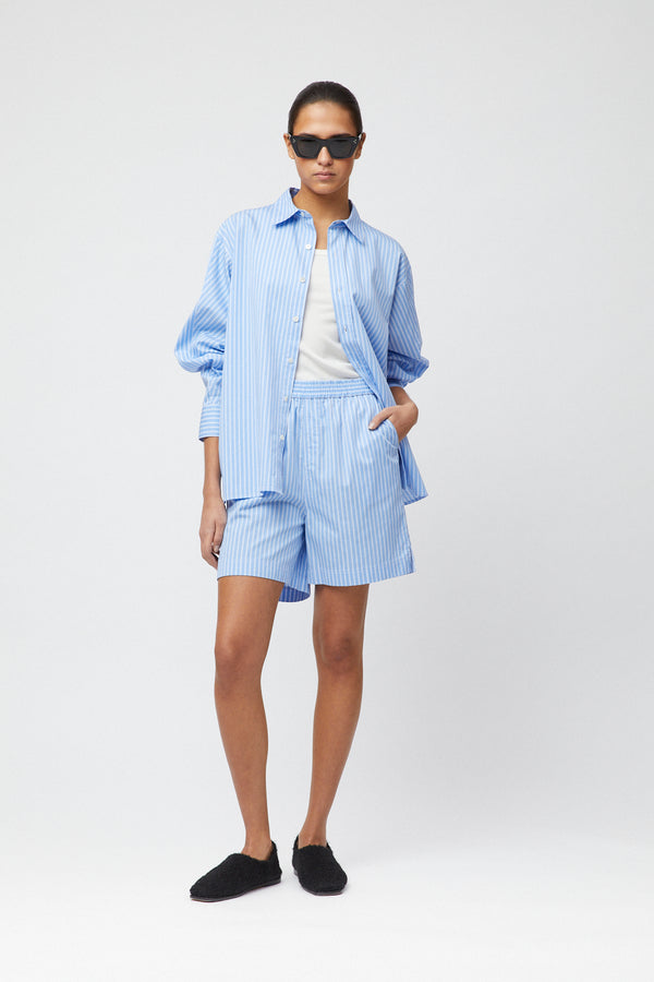 fall winter spring summer Poplin Fisherman Shorts Blue White Double Pinstripe