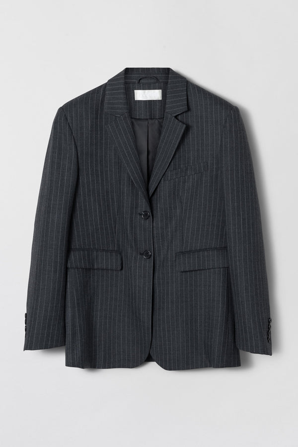 Fall Winter Spring Summer Port Oversized Blazer Dark Charcoal Pinstripe