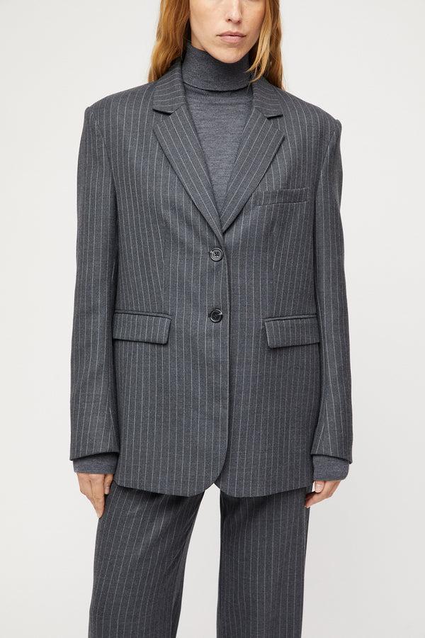 fall winter spring summer Port Oversized Blazer Dark Charcoal Pinstripe