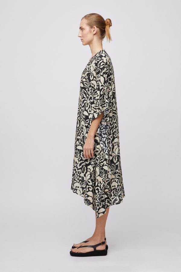 Fall Winter Spring Summer Resort Kaftan Tropical Black