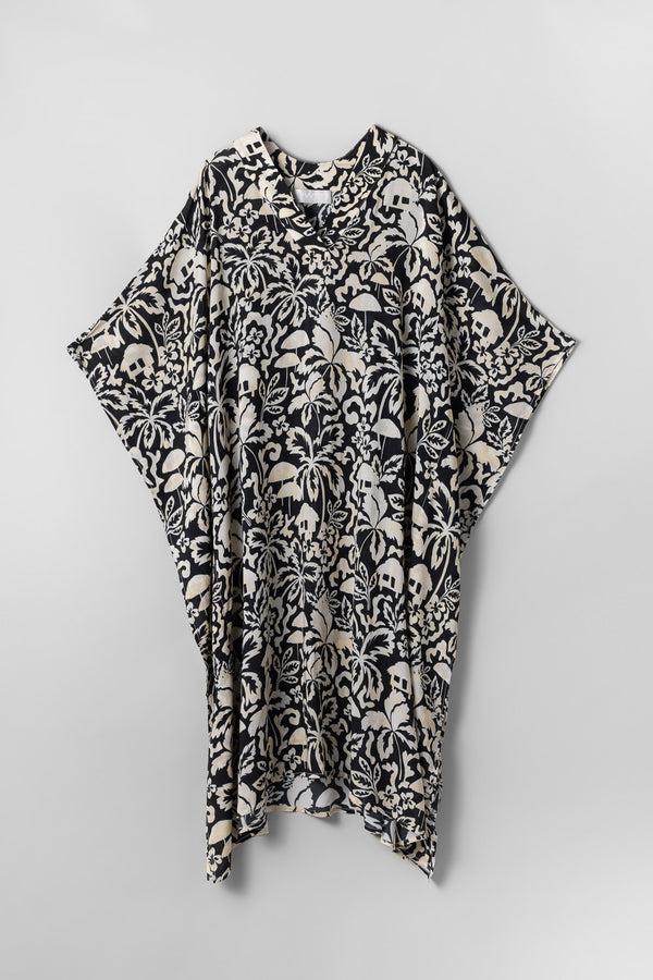 Fall Winter Spring Summer Resort Kaftan Tropical Black