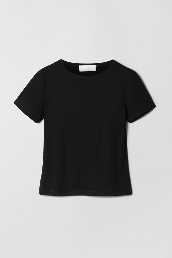 Fall Winter Spring Summer Ribbed Cap Sleeve Tee Jet Black