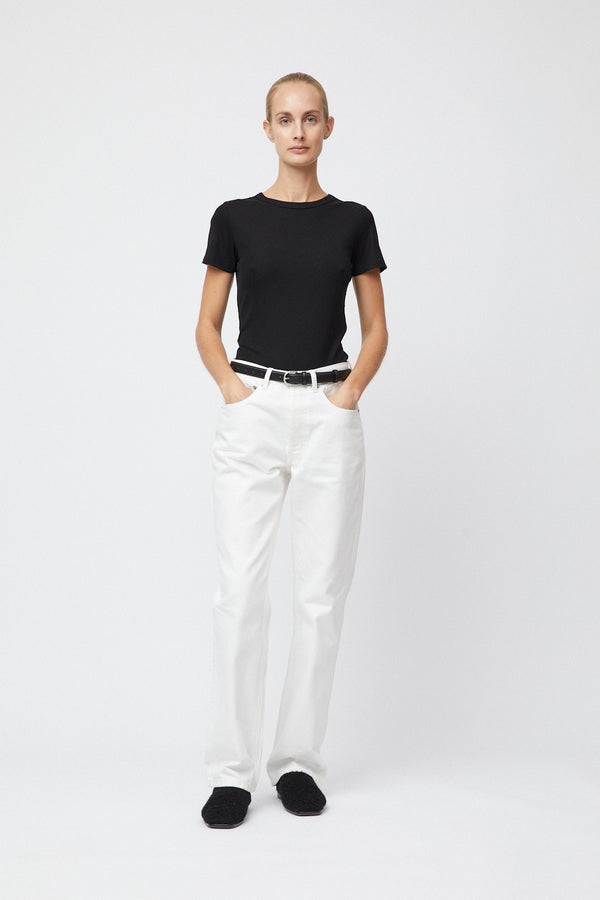 Fall Winter Spring Summer Ribbed Cap Sleeve Tee Jet Black