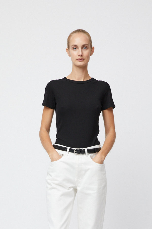 fall winter spring summer Ribbed Cap Sleeve Tee Jet Black