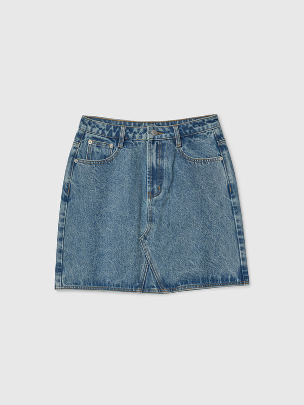 Fall Winter Spring Summer Salt Denim Skirt Stonewashed Blue