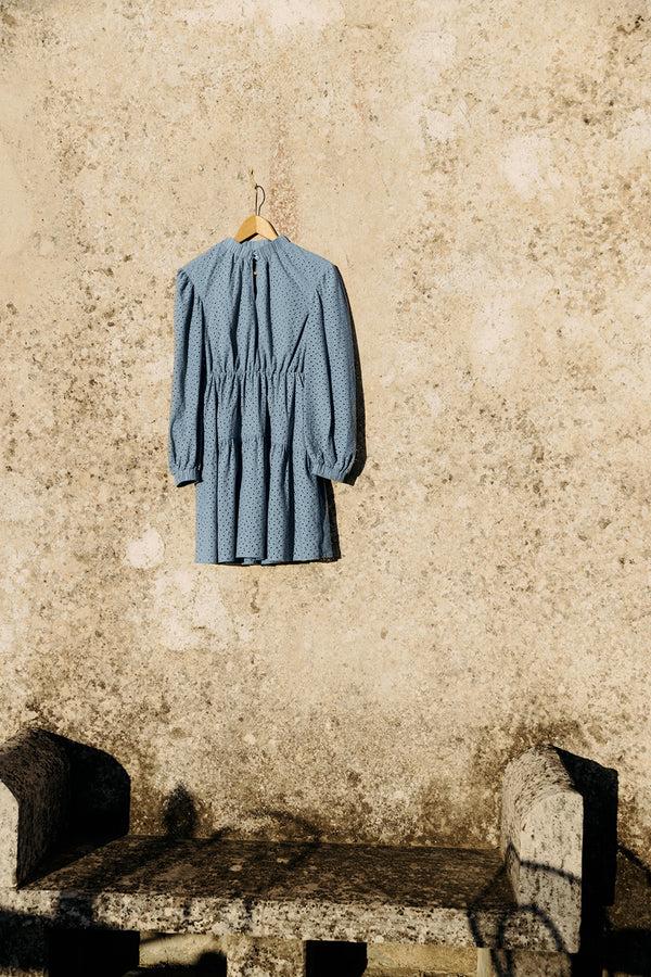 Fall Winter Spring Summer Sealed Broderie Anglaise Dress Dusty Blue