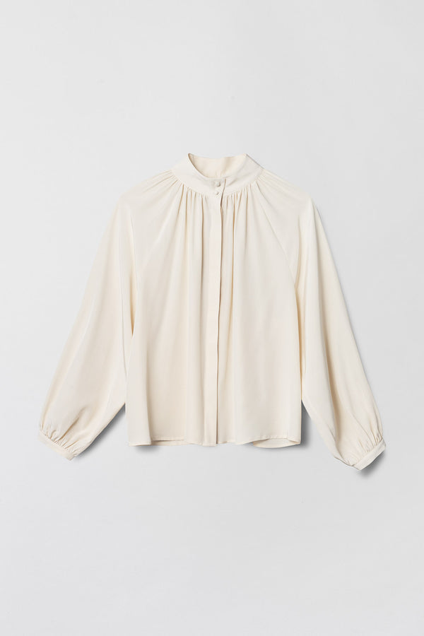 Fall Winter Spring Summer Silk Button Down Blouse Cream