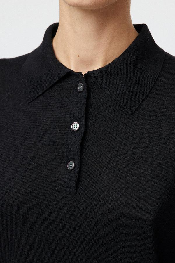 Fall Winter Spring Summer Silk Cashmere Polo Sweater Jet Black