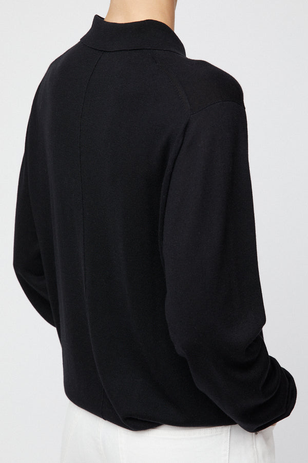 Fall Winter Spring Summer Silk Cashmere Polo Sweater Jet Black