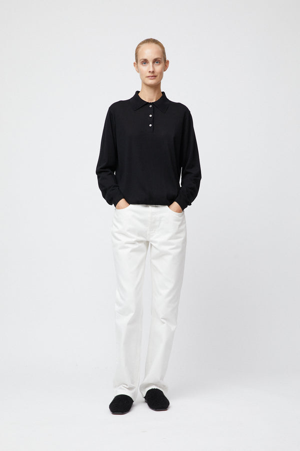 fall winter spring summer Silk Cashmere Polo Sweater Jet Black