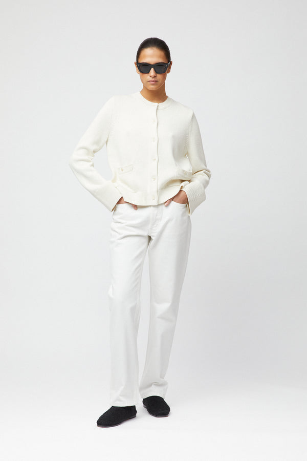 fall winter spring summer Structured Cotton Cardigan Cream