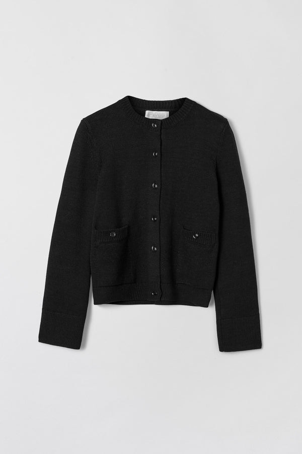 fall winter spring summer Structured Cotton Cardigan Jet Black