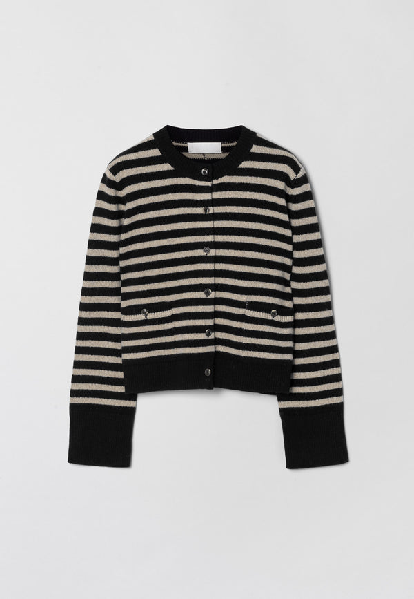 fall winter spring summer Structured Wool Cardigan Black Oatmeal Stripe