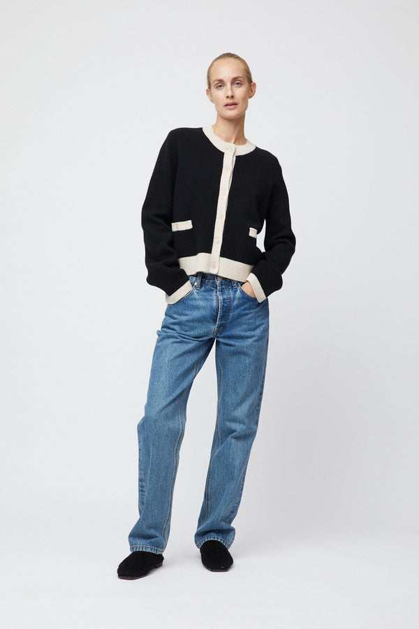 Fall Winter Spring Summer Structured Wool Cardigan Buttermilk Black