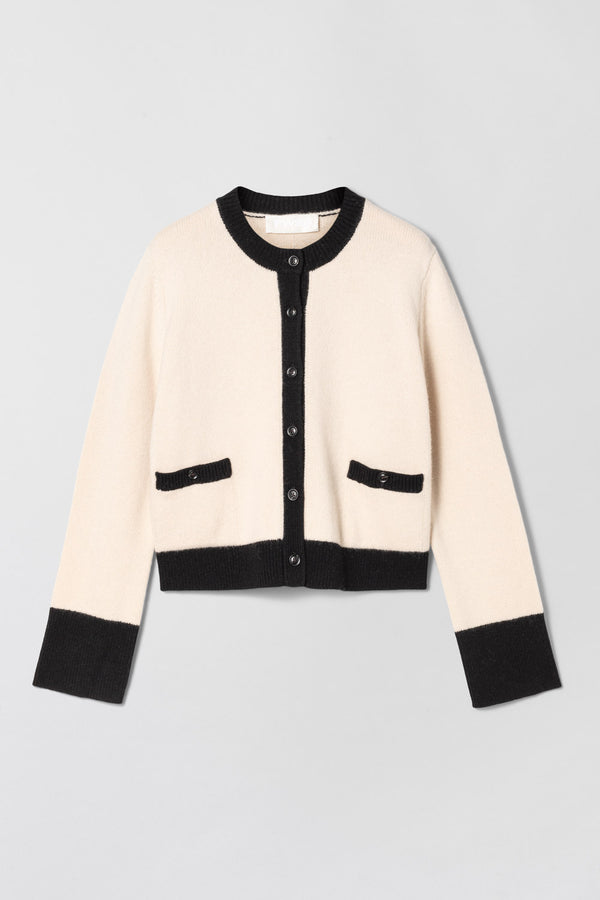 fall winter spring summer Structured Wool Cardigan Buttermilk Black