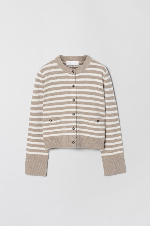 Fall Winter Spring Summer Structured Wool Cardigan Oatmeal Snowflake Stripe